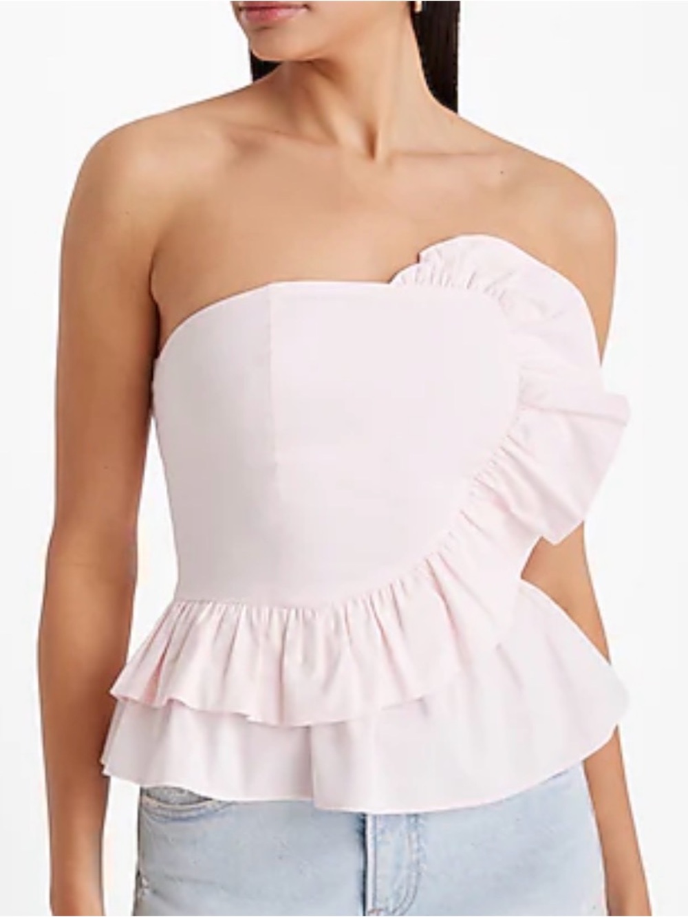 Express One-Shoulder Ruffle Mini Skirt in Light Pink